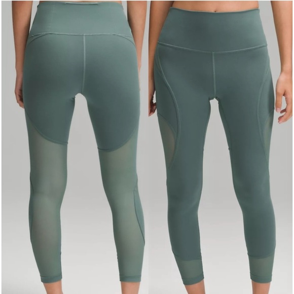 lululemon athletica Pants - NWT lululemon Wunder Train Mesh Panel HR Crop 21” in Medium Forest (green) Size4